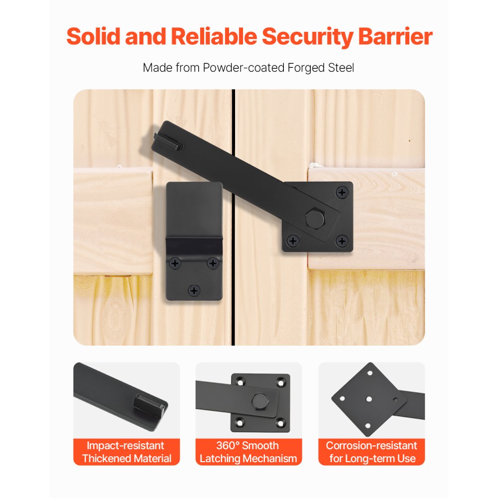 VEVOR Flip Gate Latch, Metal Heavy Duty Gate Latches, Flip Latch Hardware with High Hardness, 360° Rotating Latches, Matte Powder Coating Finish, Ideal for Fence, Garage, Pool, Garden, Black