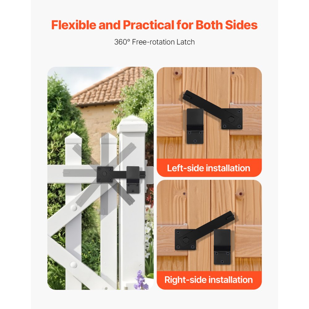 VEVOR Flip Gate Latch, Metal Heavy Duty Gate Latches, Flip Latch Hardware with High Hardness, 360° Rotating Latches, Matte Powder Coating Finish, Ideal for Fence, Garage, Pool, Garden, Black