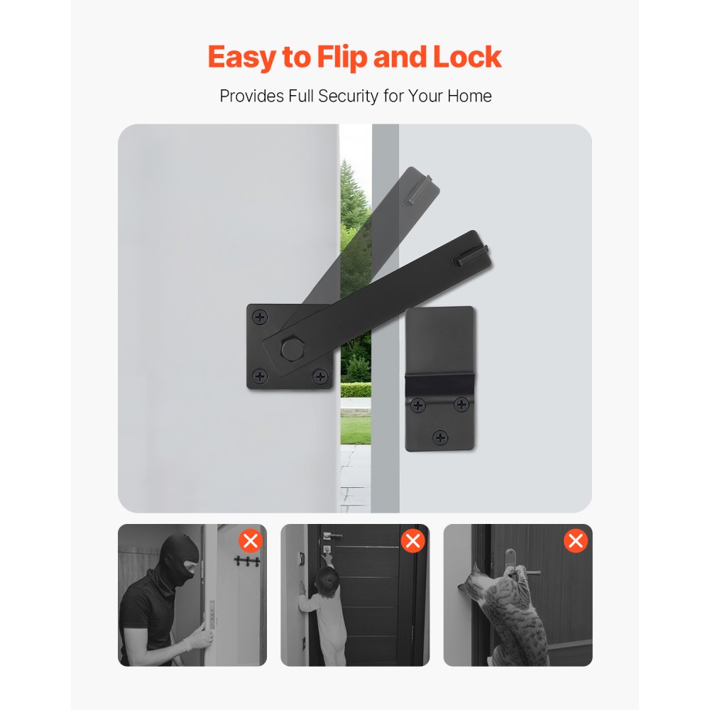 VEVOR Flip Gate Latch, Metal Heavy Duty Gate Latches, Flip Latch Hardware with High Hardness, 360° Rotating Latches, Matte Powder Coating Finish, Ideal for Fence, Garage, Pool, Garden, Black