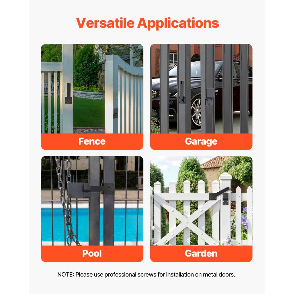 VEVOR Flip Gate Latch, Metal Heavy Duty Gate Latches, Flip Latch Hardware with High Hardness, 360° Rotating Latches, Matte Powder Coating Finish, Ideal for Fence, Garage, Pool, Garden, Black