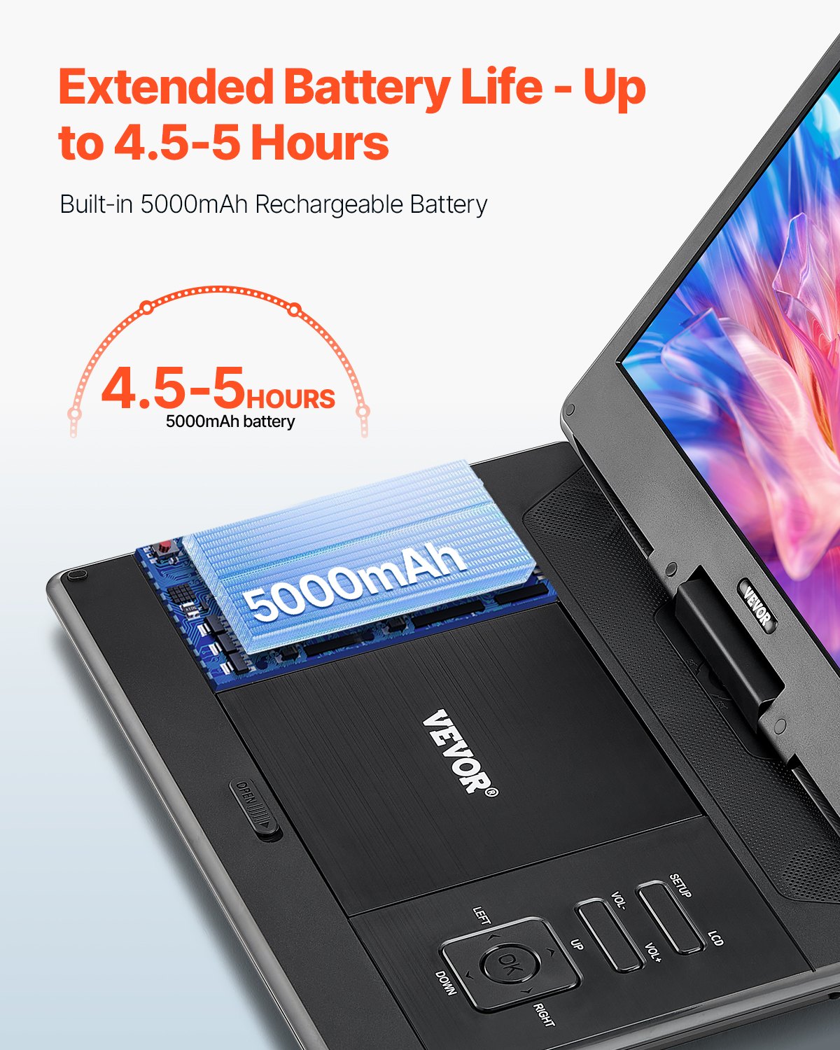 VEVOR Portable DVD Player, 14 inch HD Swivel Display Screen, 4.5-5 Hours Built-in Rechargeable Battery, Dual Speakers, Support Sync TV/USB/SD Card/CD/DVD, Car Charger, AC Power Adapter, Remote Control