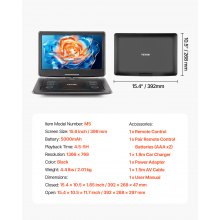 Portable DVD Player 15.6 inch HD Swivel Display Screen 4.5-5 H Built-in Battery