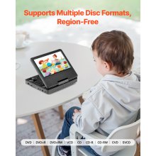 Portable DVD Player 7 inch HD Swivel Display Screen 4 Hours Built-in Battery
