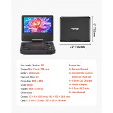 Portable DVD Player 7 inch HD Swivel Display Screen 4 Hours Built-in Battery