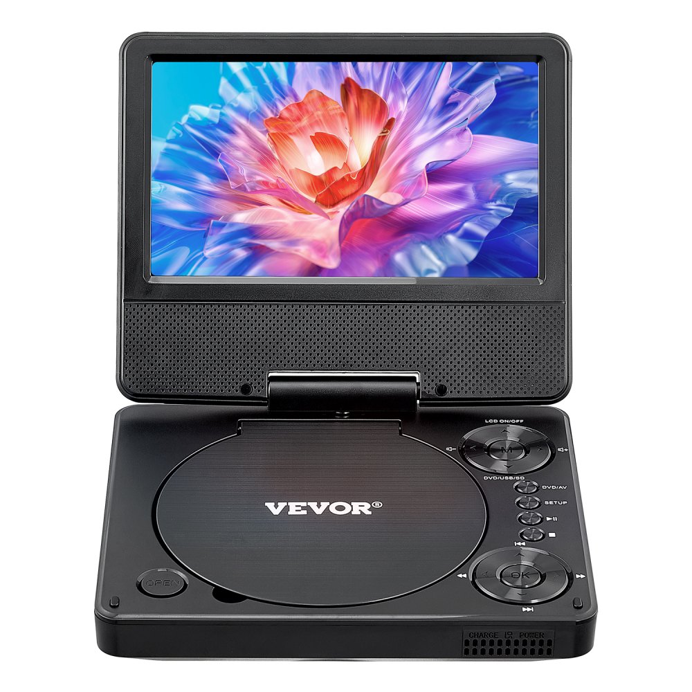 VEVOR Portable DVD Player, 7 inch HD Swivel Display Screen, 4 Hours Built-in Rechargeable Battery, Dual Speakers, Support Sync TV/USB/SD Card/CD/DVD, Car Charger, AC Power Adapter, Remote Control