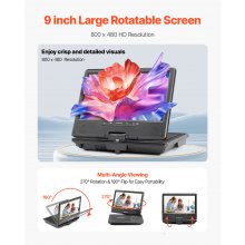 VEVOR Portable DVD Player 9 in HD Swivel Display Screen 4 Hours Built-in Battery