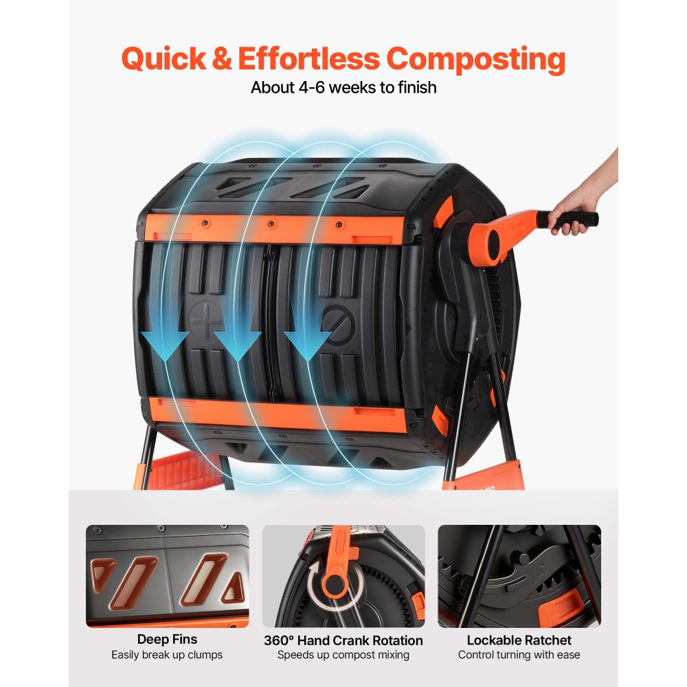 VEVOR Compost Tumbler, 200L Dual Chamber Outdoor Tumbling Composter with 2 Sliding Doors and Aeration System, Large Easy-Turn Fast Rotating Composting Bin for Outside, Garden, Kitchen, and Yard Waste