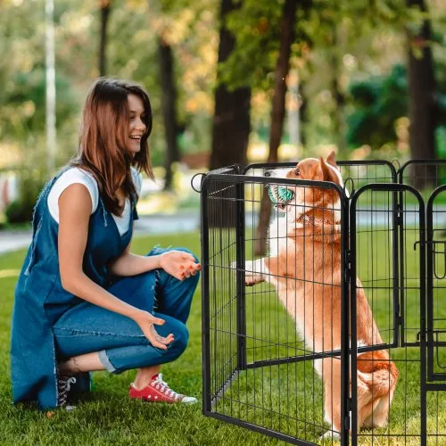 Dog Pen VEVOR 8 Panels Foldable Metal Dog Exercise Pen With Bottom Pad 24" H | UK Dog Playpen