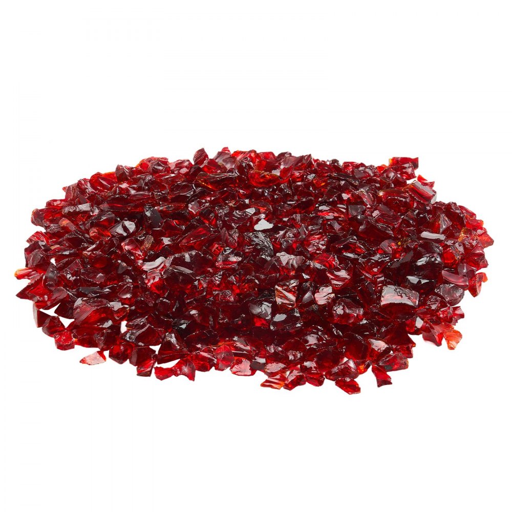 VEVOR Fire Glass, 10 LBS / 4.5 KG Smokeless & High-Temperature Resistant Fireplace Rocks, 3/4-Inch / 19.05 mm Reflective Firepit Glass Rock, High Luster Stone Landscaping for Fire Pit Table, Red