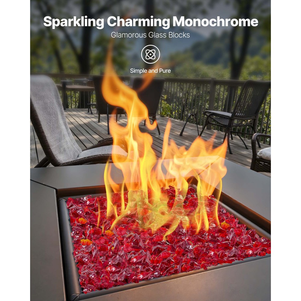 VEVOR Fire Glass, 10 LBS / 4.5 KG Smokeless & High-Temperature Resistant Fireplace Rocks, 3/4-Inch / 19.05 mm Reflective Firepit Glass Rock, High Luster Stone Landscaping for Fire Pit Table, Red