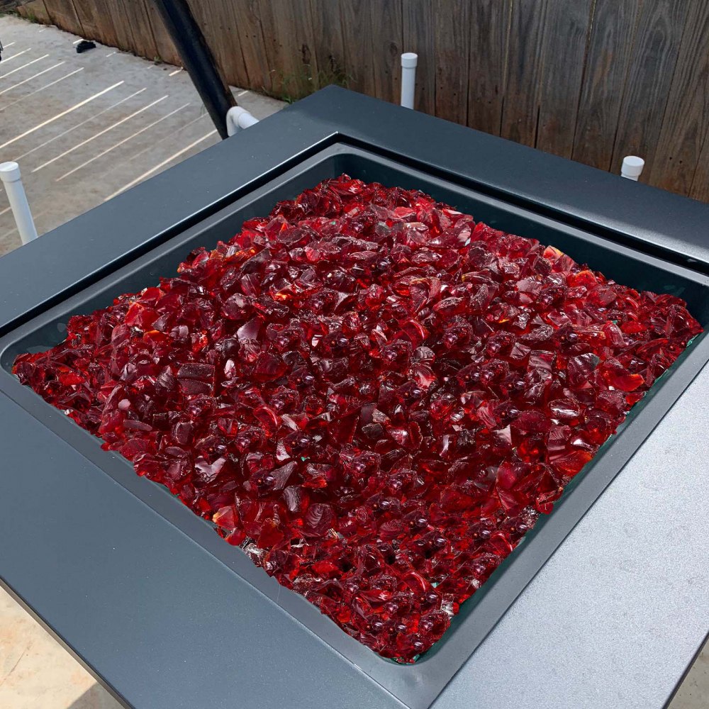 VEVOR Fire Glass, 10 LBS / 4.5 KG Smokeless & High-Temperature Resistant Fireplace Rocks, 3/4-Inch / 19.05 mm Reflective Firepit Glass Rock, High Luster Stone Landscaping for Fire Pit Table, Red