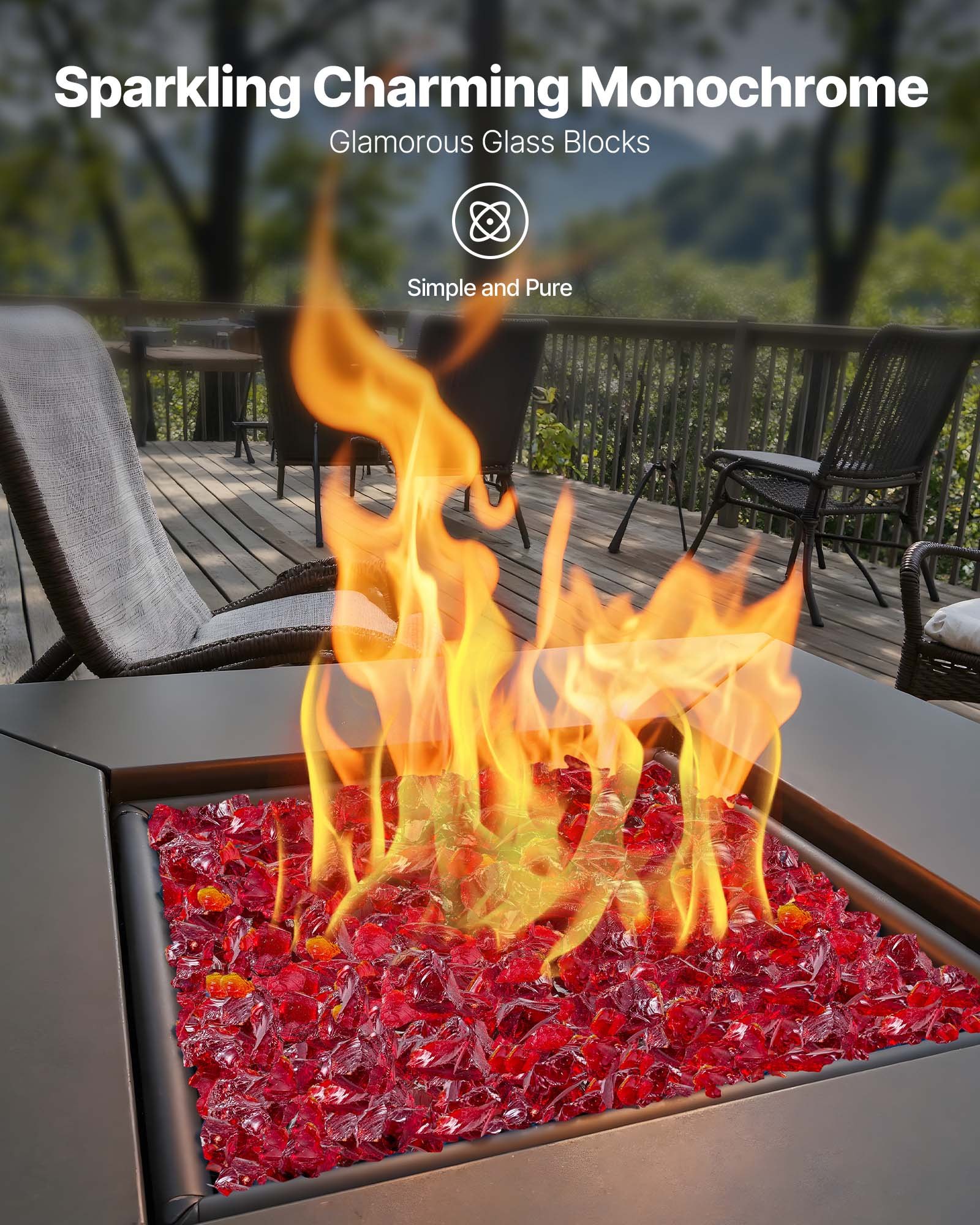 VEVOR Fire Glass, 10 LBS / 4.5 KG Smokeless & High-Temperature Resistant Fireplace Rocks, 3/4-Inch / 19.05 mm Reflective Firepit Glass Rock, High Luster Stone Landscaping for Fire Pit Table, Red