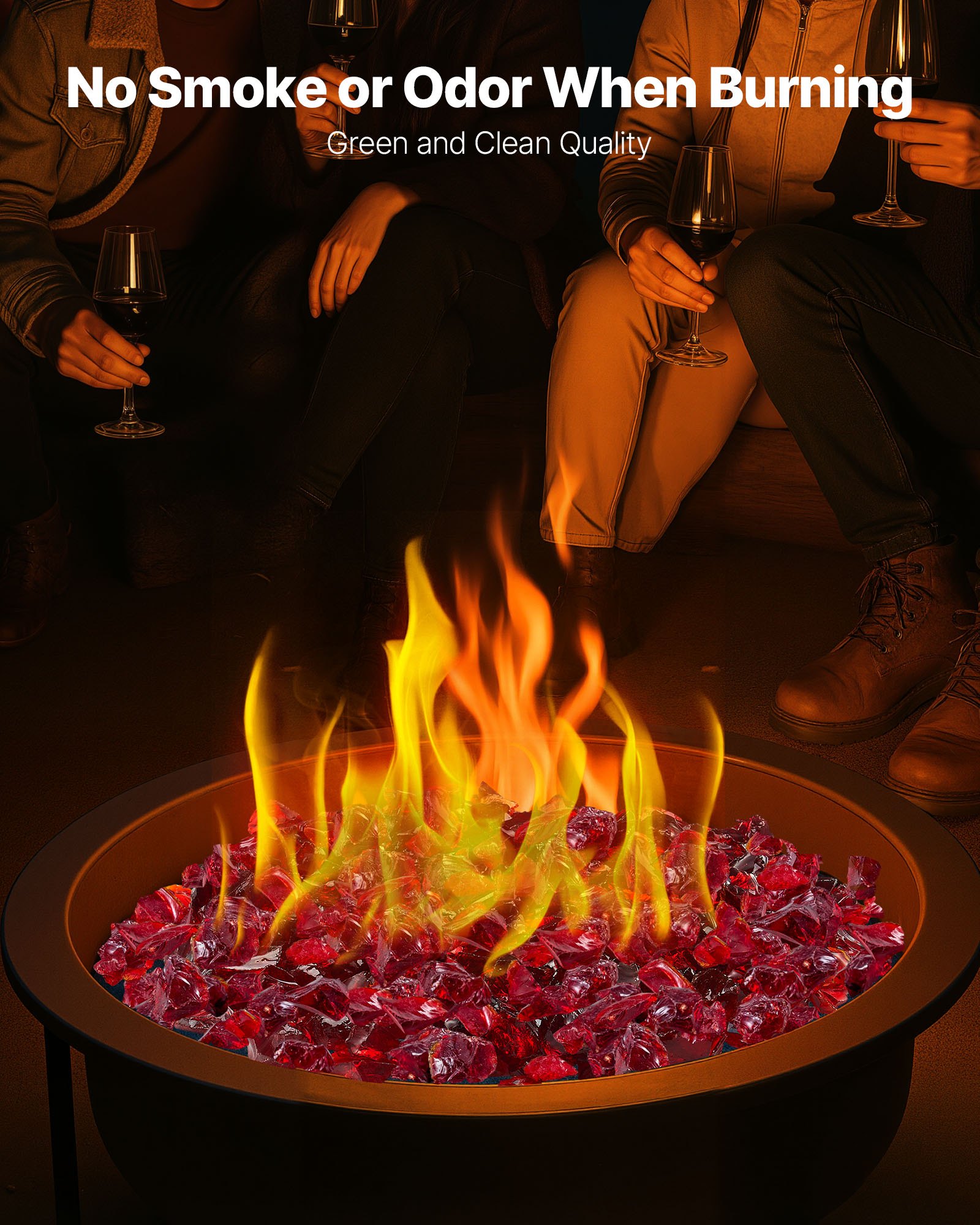 VEVOR Fire Glass, 10 LBS / 4.5 KG Smokeless & High-Temperature Resistant Fireplace Rocks, 3/4-Inch / 19.05 mm Reflective Firepit Glass Rock, High Luster Stone Landscaping for Fire Pit Table, Red