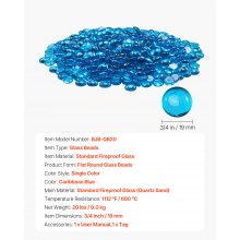 20LBS Fire Glass Beads 3/4-Inch Fireplace Glass Rocks for Firepit Caribbean Blue