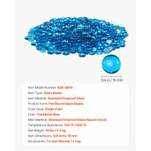 10 LBS Fire Glass 3/4-Inch Fireplace Glass Rocks for Fire Pit Caribbean Blue