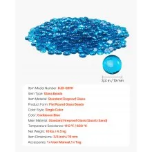 10 LBS Fire Glass 3/4-Inch Fireplace Glass Rocks for Fire Pit Caribbean Blue