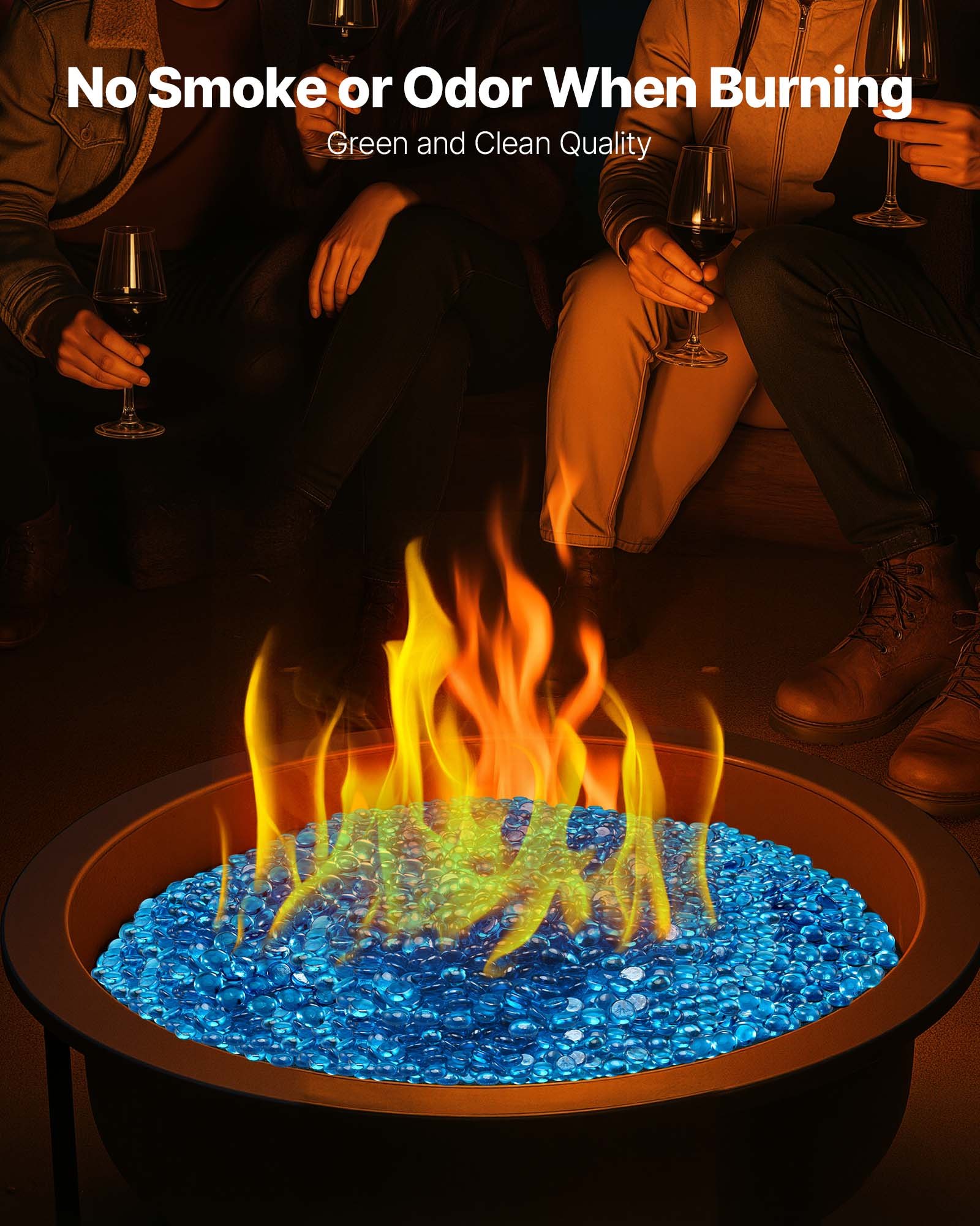 VEVOR Fire Glass, 10 lbs / 4.5 kg High-Temperature Resistant Fireplace Rocks, 3/4-Inch / 19.05 mm Reflective Firepit Glass Beads, High Luster Stone Landscaping for Fire Pit Table, Caribbean Blue