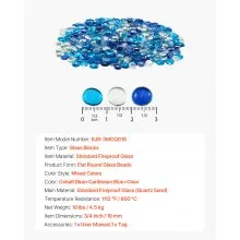10LBS Fire Glass 3/4-Inch Fireplace Glass Rocks Cobalt Blue Caribbean Blue Clear