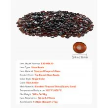 10 LBS Fire Glass 3/4-Inch Round Fireplace Glass Rocks for Fire Pit Rich Amber