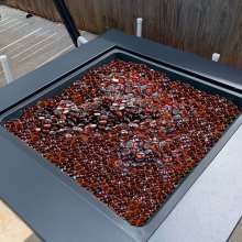 10 LBS Fire Glass 3/4-Inch Round Fireplace Glass Rocks for Fire Pit Rich Amber