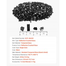 20 LBS Fire Glass 1/2-Inch Fireplace Glass Rocks for Fire Pit Table Black