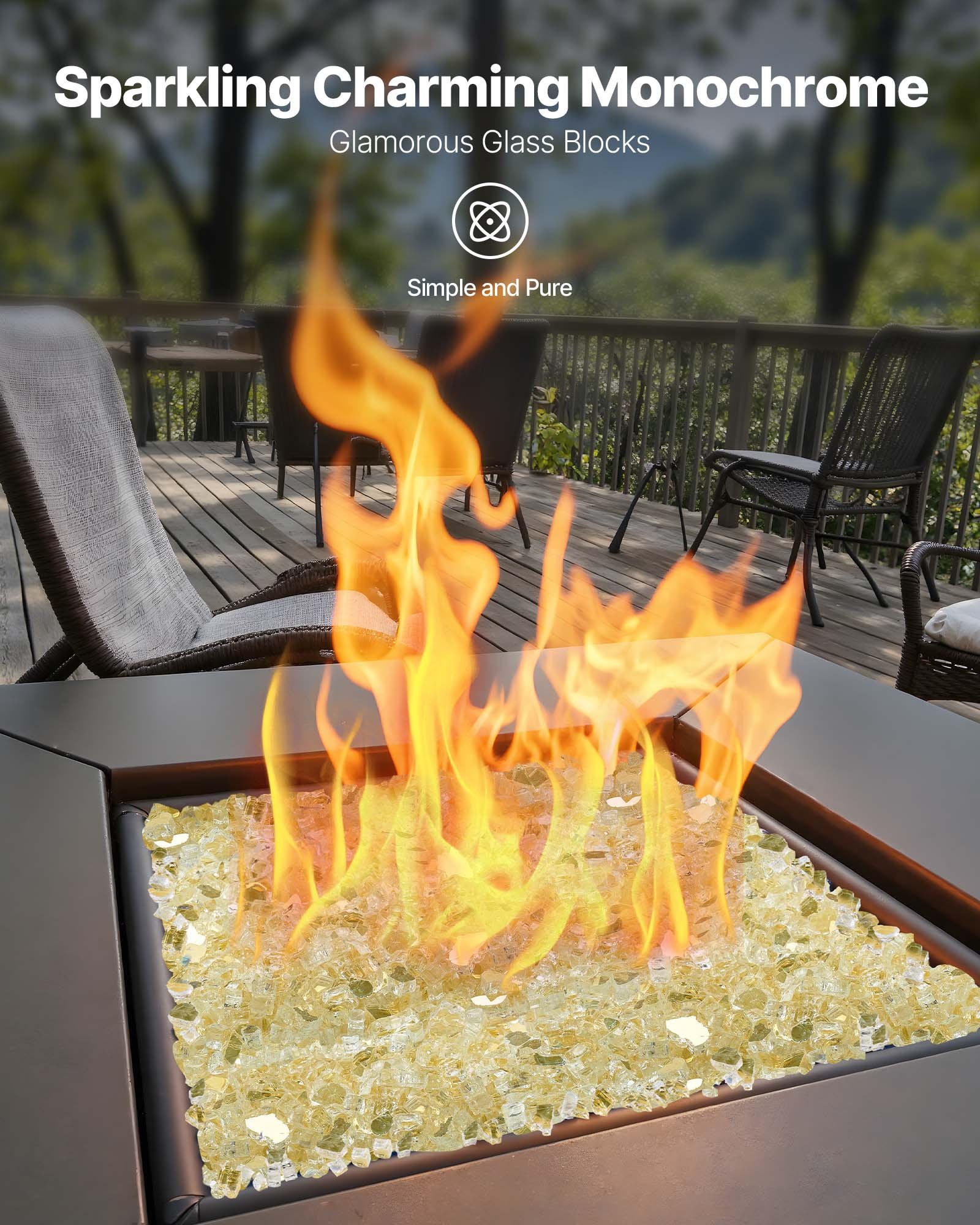 VEVOR Fire Glass, 10 LBS / 4.5 KG High-Temperature Resistant Fireplace Rocks, 1/2-Inch / 12.7 mm Reflective & Smokeless Firepit Glass Rock, High Luster Stone Landscaping for Fire Pit Table, Gold