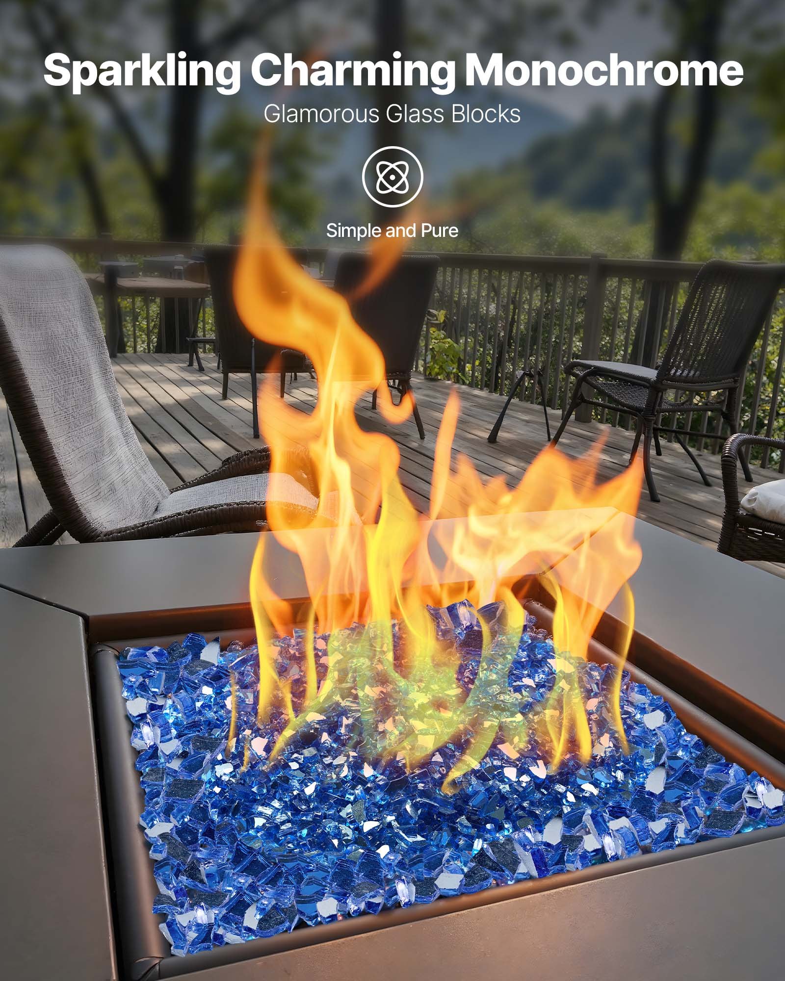 VEVOR Fire Glass, 10LBS / 4.5KG High-Temperature Resistant Fireplace Rocks, 1/4-Inch / 6.35 mm Reflective & Smokeless Firepit Glass Rock, High Luster Stone Landscaping for Fire Pit Table, Cobalt Blue