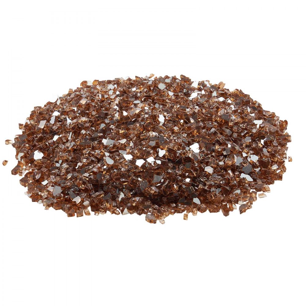 VEVOR Fire Glass, 10 LBS / 4.5 KG High-Temperature Resistant Fireplace Rocks, 1/4-Inch / 6.35 mm Reflective & Smokeless Firepit Glass Rock, High Luster Stone Landscaping for Fire Pit Table, Copper