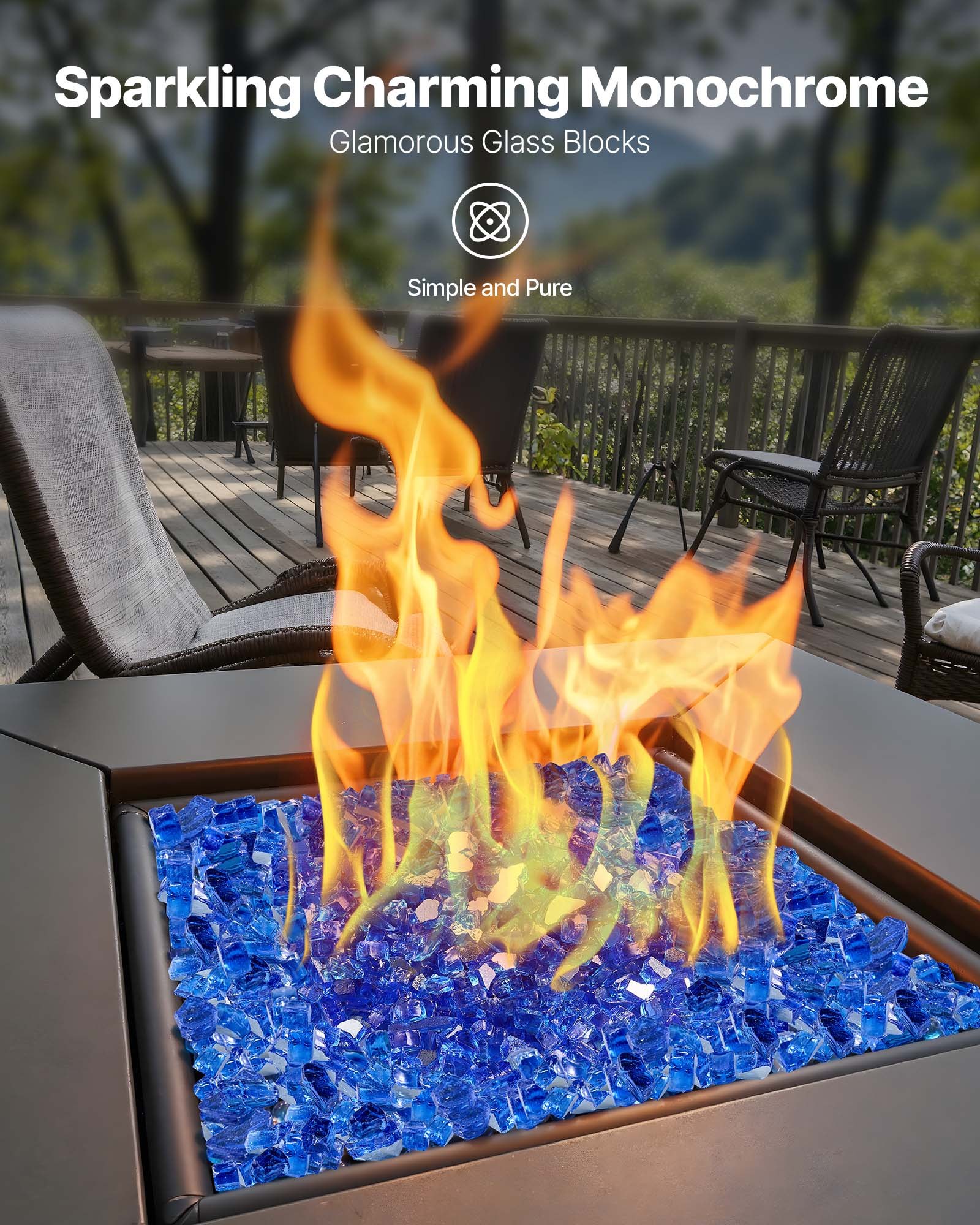VEVOR Fire Glass, 10LBS / 4.5KG High-Temperature Resistant Fireplace Rocks, 1/2-Inch / 12.7 mm Reflective & Smokeless Firepit Glass Rock, High Luster Stone Landscaping for Fire Pit Table, Cobalt Blue