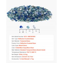 10 LBS Fire Glass 1/2-Inch Fireplace Glass Rocks Cobalt Blue Aqua Blue Clear