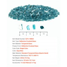20 LBS Fire Glass 1/2-Inch Fireplace Glass Rocks for Fire Pit Table Aqua Blue