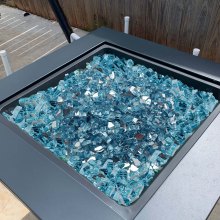 20 LBS Fire Glass 1/2-Inch Fireplace Glass Rocks for Fire Pit Table Aqua Blue
