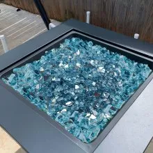 20 LBS Fire Glass 1/2-Inch Fireplace Glass Rocks for Fire Pit Table Aqua Blue