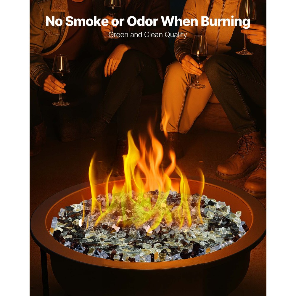 VEVOR Fire Glass, 10 LBS / 4.5 KG High-Temperature Resistant Fireplace Rocks, 1/2-Inch / 12.7 mm Reflective Firepit Glass Rock, High Luster Stone Landscaping for Fire Pit Table, Copper + Clear + Gold