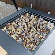10 LBS Fire Glass 1/2-Inch Fireplace Glass Rocks for Fire Pit Copper Gold Clear