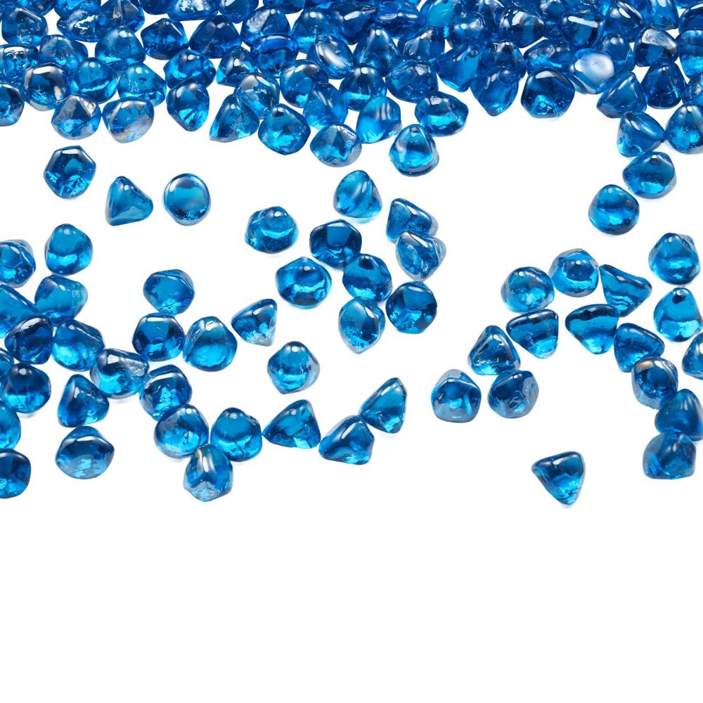 VEVOR Fire Glass, 10LBS / 4.5KG High-Temperature Resistant Fireplace Rocks, 1 Inch / 25.4 mm Reflective Firepit Glass Diamond Beads, High Luster Stone Landscaping for Fire Pit Table, Caribbean Blue