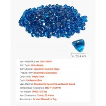 20 LBS Fire Glass 1-Inch Fireplace Glass Rocks for Fire Pit Table Caribbean Blue