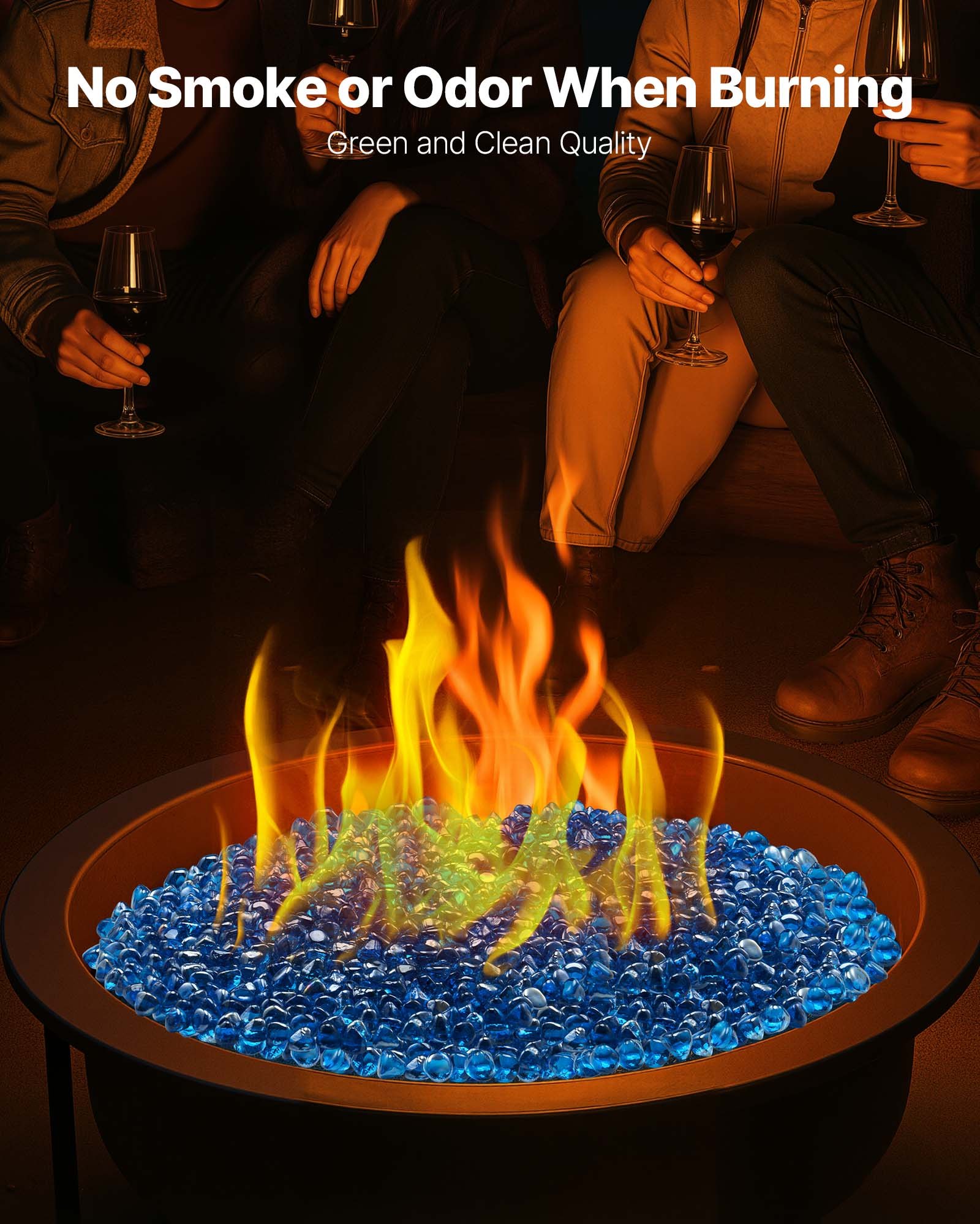 VEVOR Fire Glass, 20 LBS / 9 KG High-Temperature Resistant Fireplace Rocks, 1 Inch / 25.4 mm Reflective Firepit Glass Diamond Beads, High Luster Stone Landscaping for Fire Pit Table, Caribbean Blue