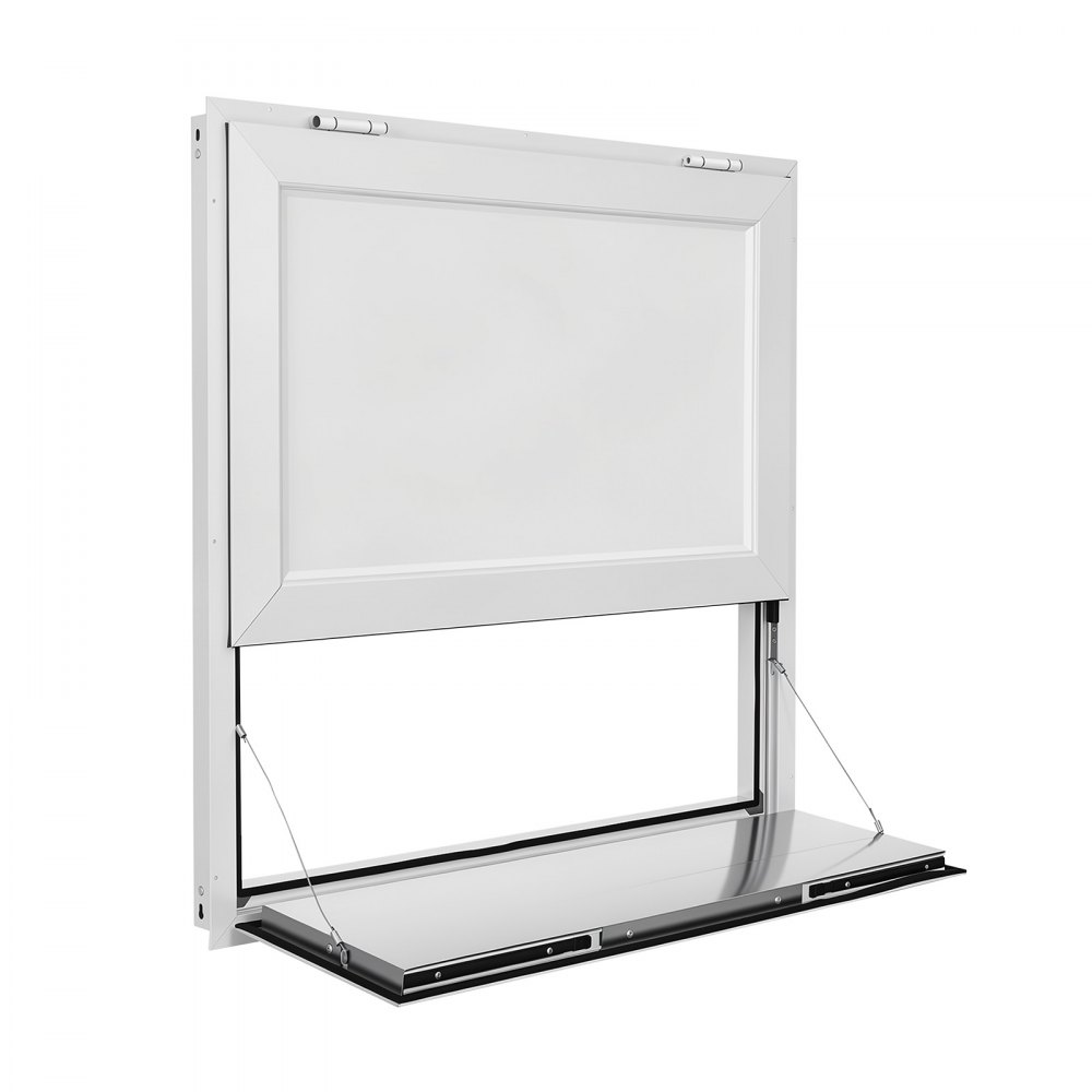 VEVOR Concession Window Folding Shelf 36x36in Aluminum Alloy Service Window, for Food Truck, Up to 85 Degrees, with Awning Door and Drag Hook, Rainwater Resistant