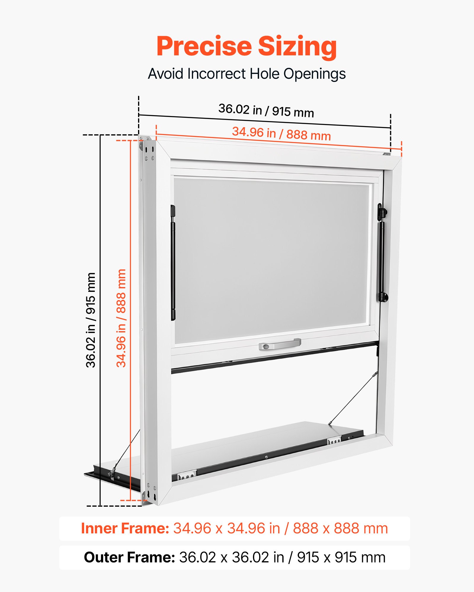 VEVOR Concession Window Folding Shelf 36x36in Aluminum Alloy Service Window, for Food Truck, Up to 85 Degrees, with Awning Door and Drag Hook, Rainwater Resistant