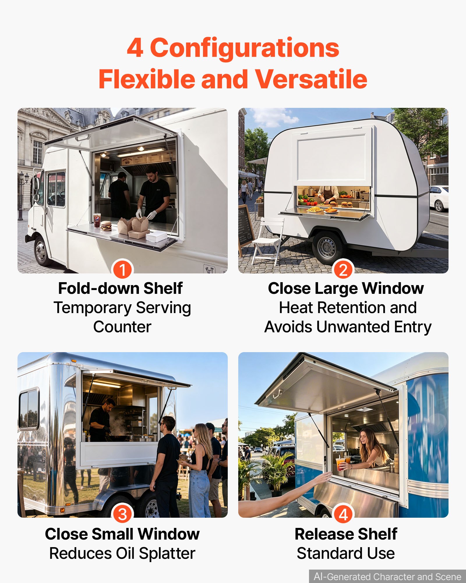 VEVOR Concession Window Folding Shelf 36x36in Aluminum Alloy Service Window, for Food Truck, Up to 85 Degrees, with Awning Door and Drag Hook, Rainwater Resistant