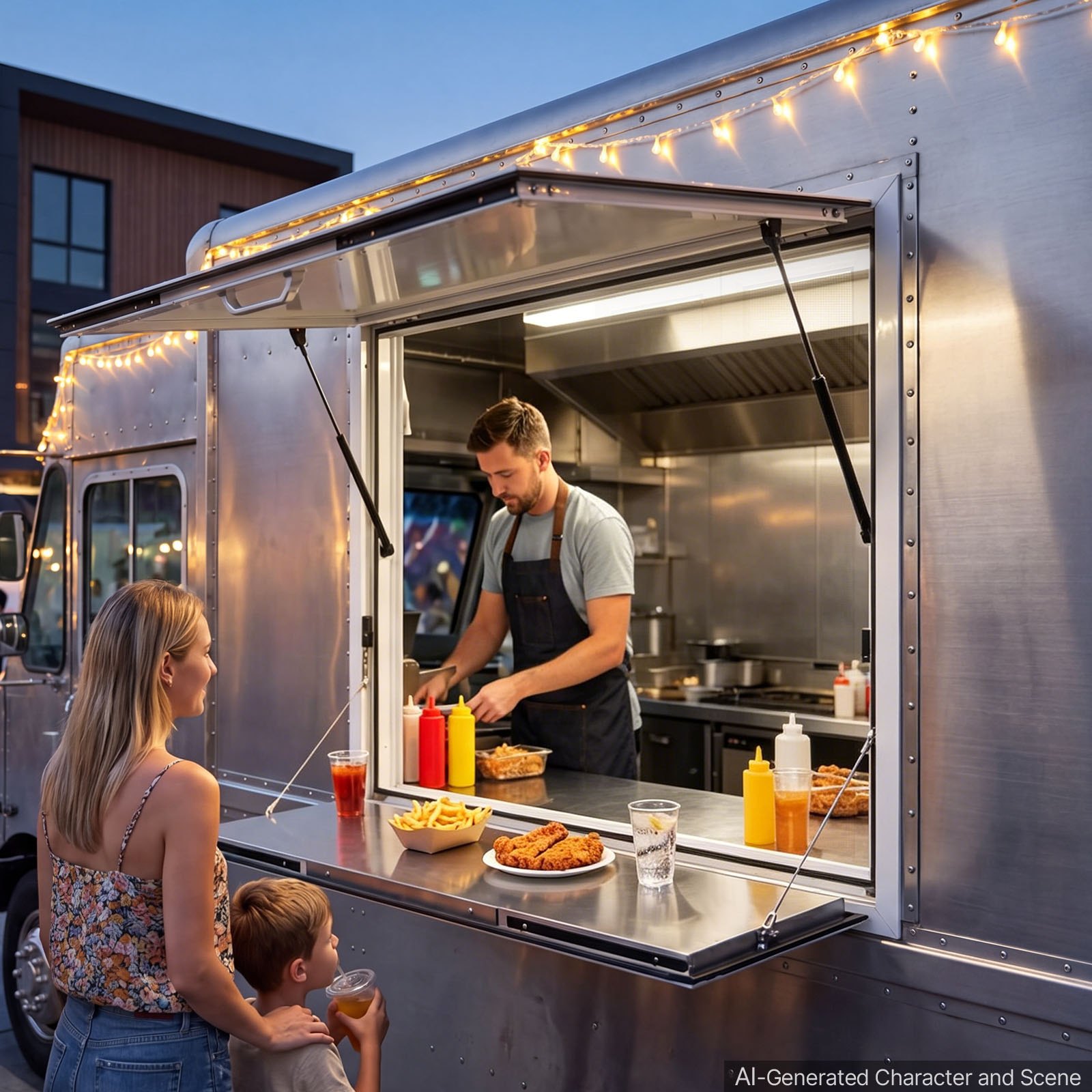 VEVOR Concession Window Folding Shelf 36x36in Aluminum Alloy Service Window, for Food Truck, Up to 85 Degrees, with Awning Door and Drag Hook, Rainwater Resistant