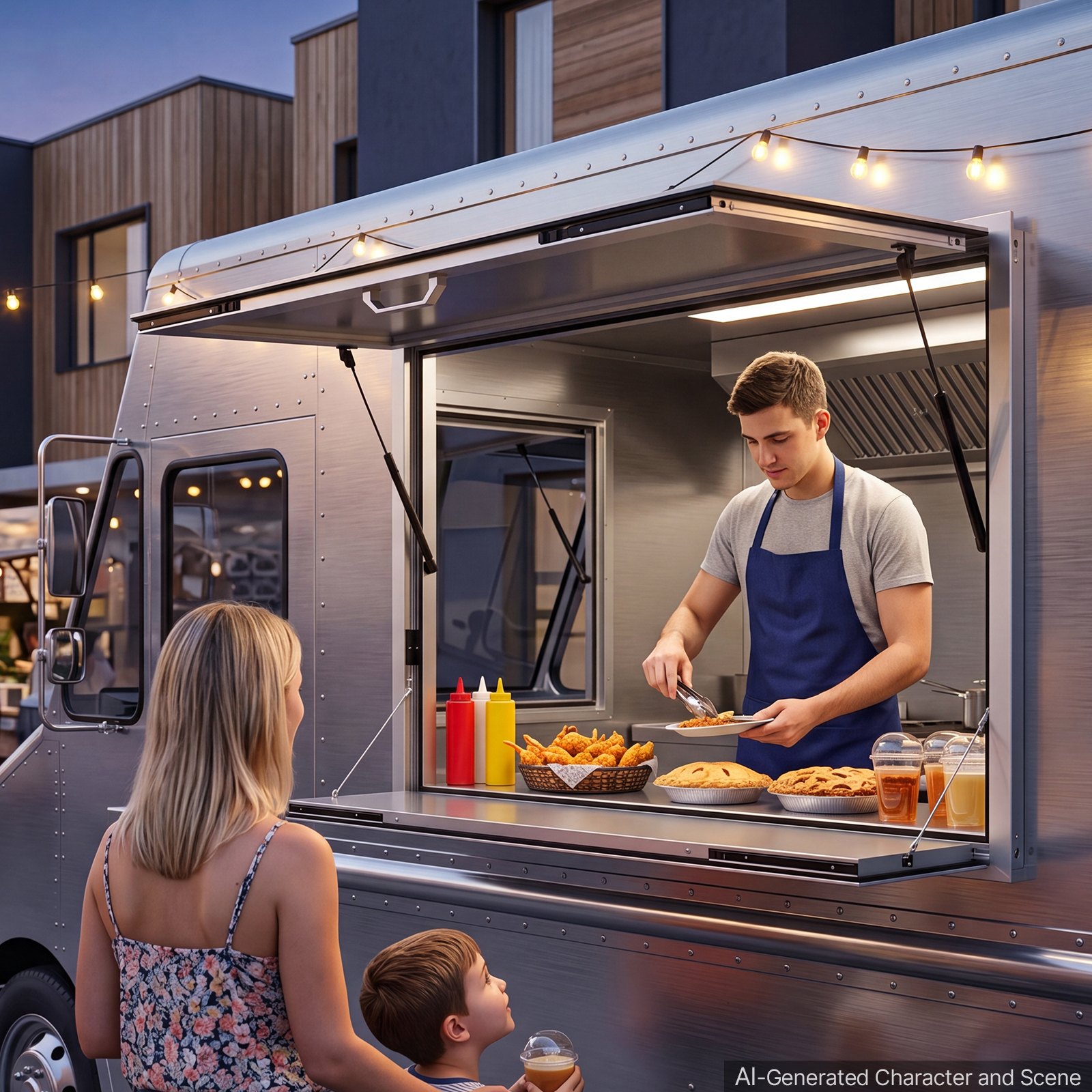 VEVOR Concession Window Folding Shelf 48x36in Aluminum Alloy Service Window, for Food Truck, Up to 85 Degrees, with Awning Door and Drag Hook, Rainwater Resistant