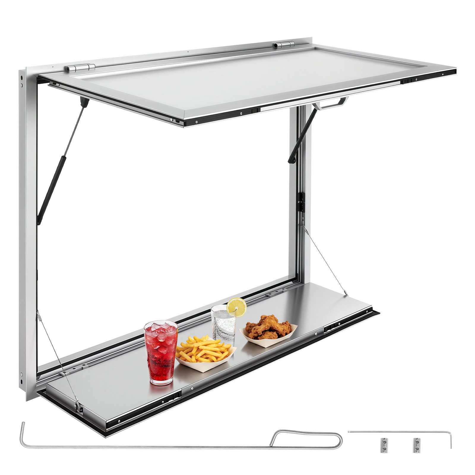 VEVOR Concession Window Folding Shelf 48x36in Aluminum Alloy Service Window, for Food Truck, Up to 85 Degrees, with Awning Door and Drag Hook, Rainwater Resistant