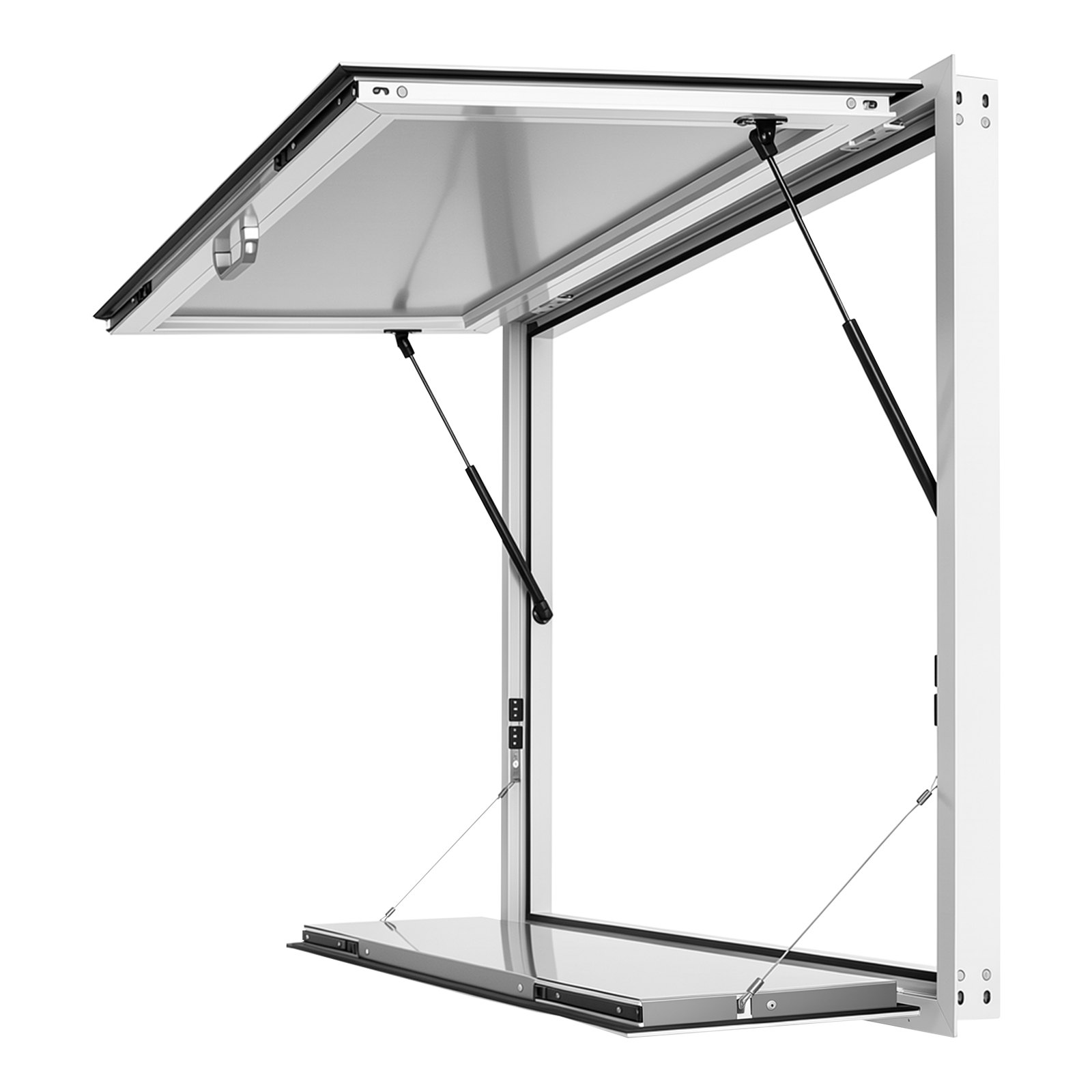VEVOR Concession Window Folding Shelf 48x36in Aluminum Alloy Service Window, for Food Truck, Up to 85 Degrees, with Awning Door and Drag Hook, Rainwater Resistant