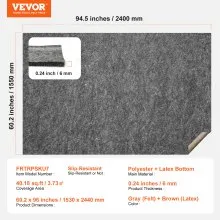 VEVOR Non Slip Rug Pad Gripper 60.2 x 96 in Carpet Mat 0.24" Thick for Floor