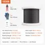 VEVOR Wire Rope Kit, 3.18 mm 152.4 m 316 Stainless Steel Cable with Cutter and Gloves, 7.1KN Breaking Strength, 7x7 Strands Core Marine Aircraft Grade for Handrail Stair Decking Fence Outdoors, Black