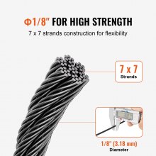 VEVOR T316 Stainless Steel Cable 3.18mm 7x7 Steel Wire Rope 152.4m Cable Railing