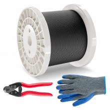 VEVOR Wire Rope Kit, 3.18 mm 152.4 m 316 Stainless Steel Cable with Cutter and Gloves, 7.1KN Breaking Strength, 7x7 Strands Core Marine Aircraft Grade for Handrail Stair Decking Fence Outdoors, Black