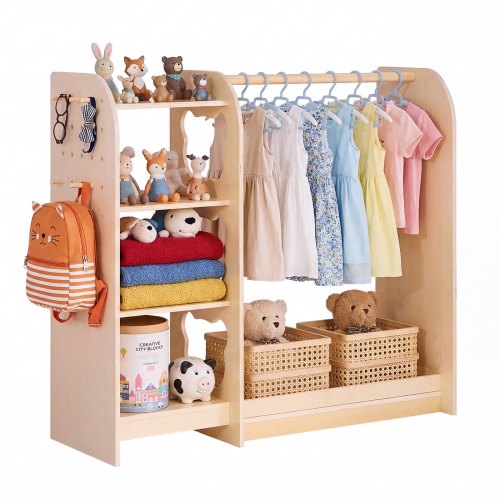 VEVOR Kids Dress Up Storage, with Mirror, Wooden Kids Dress Up Rack, Toddler Wardrobe Closet for Little Girls, Storage Armoire, Costume Organizer, Children Playroom Furniture, for Bedroom, Natural | VEVOR US VEVOR Kids Dress Up Storage, with Mirror, Wooden Kids Dress Up Rack, Toddler Wardrobe Closet for Little Girls, Storage Armoire, Costume Organizer, Children Playroom Furniture, for Bedroom, Natural | VEVOR US